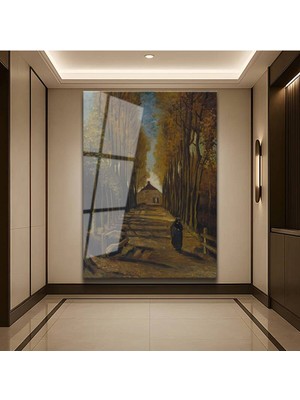 TosbArt Vincent Van Gogh Kavak Ağaçlı Yol Temperli Cam Tablo Sanat Tablosu Dekoratif Tablo