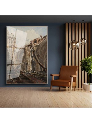 TosbArt Richard Parkes Bonington Yıkıntılar Arası Antik Manzara Temperli Cam Tablo Sanat Tablosu