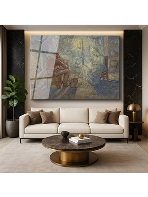 TosbArt Vincent Van Gogh Akşam Lambanın Işığında Iç Mekan Temperli Cam Tablo Sanat Tablosu