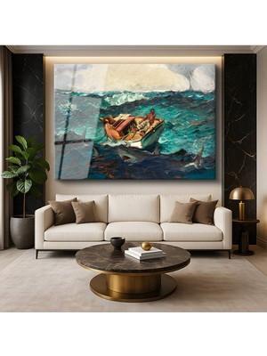 TosbArt Winslow Homer Körfez Akıntısı Deniz Manzarası Temperli Cam Tablo Sanat Tablosu Dekoratif Tablo