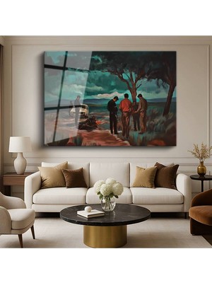 TosbArt Pedro Correa Kırsal Buluşma Köy Yaşamı Resmi Temperli Cam Tablo Sanat Tablosu Dekoratif Tablo