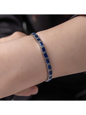 Inure Jewelry Gümüş Mavi Taşlı Su Yolu Kadın Bileklik