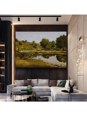 TosbArt Henri Harpignies Göl Kenarı Doğa Manzarası Kanvas Tablo Sanat Tablosu Ressam Tablosu