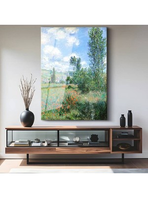 TosbArt Claude Monet Kırmızı Gelincik Çiçek Tarlası Temperli Cam Tablo Sanat Tablosu Dekoratif Tablo