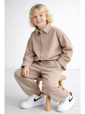 Butik Erkek Çocuk Kadife Gömlekli 2'li Takım Alt - Üst 2'li Takım