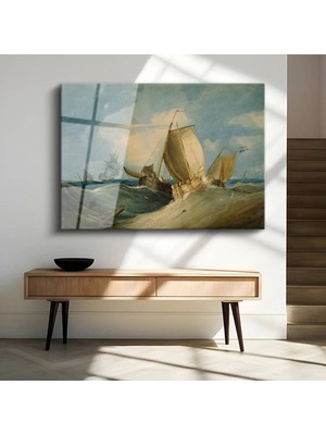 TosbArt J.m.w. Turner Fırtınalı Deniz Yelkenli Manzara Temperli Cam Tablo Sanat Tablosu Dekoratif Tablo