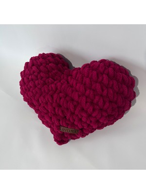 Ayona El Örgüsü Küçük Bordo Kalp Figürlü Dekoratif Puffy Yastık - Ultra Yumuşak - Yatak ve Koltuk Üstü Estetik Tasarım