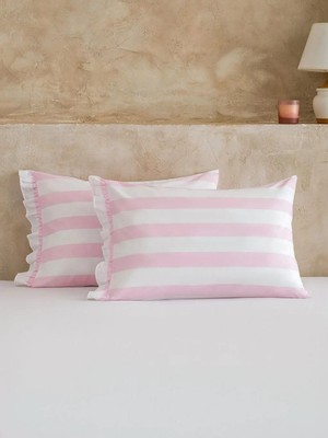 LC Waikiki Sarı Çizgili Pamuklu Yastık Kılıfı 2 Li 50X70 cm  (S6)