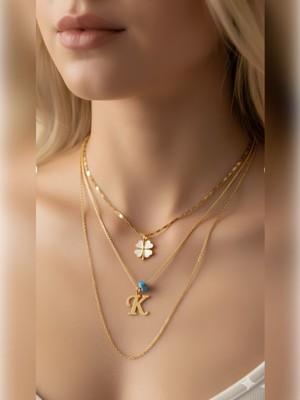 Elora Veyn Kadın Gold Harmony Kombin Üçlü K Harfli Kolye