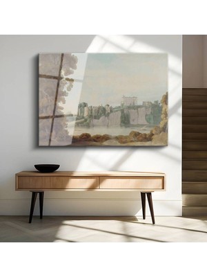 TosbArt Thomas Girtin Nehir Kıyısı Kale Manzarası Temperli Cam Tablo Sanat Tablosu Dekoratif Tablo