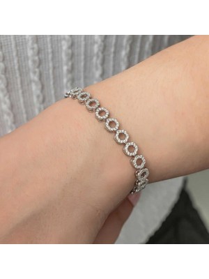 Inure Jewelry Gümüş Çember Beyaz Taşlı Su Yolu Kadın Bileklik