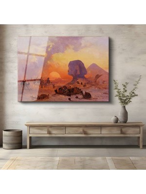 TosbArt David Roberts Mısır Sfenksi Piramitler Günbatımı Temperli Cam Tablo Sanat Tablosu Dekoratif Tablo