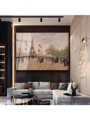 TosbArt Jean Béraud Eyfel Kulesi Paris Manzarası Temperli Cam Tablo Sanat Tablosu Dekoratif Tablo