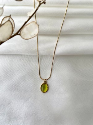 Modesa Bijuteri Ay Taşlı Yeşil Renk Çelik Kolye- Kutulu Gönderim