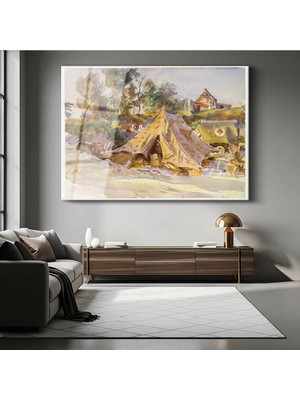 TosbArt John Singer Sargent Savaş Kampı Tarihi Resmi Temperli Cam Tablo Sanat Tablosu Dekoratif Tablo