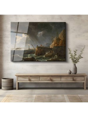 TosbArt Claude Joseph Vernet Fırtınalı Deniz Dalga Manzarası Temperli Cam Tablo Sanat Tablosu