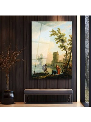 TosbArt Claude Lorrain Akdeniz Kıyı Manzarası Temperli Cam Tablo Sanat Tablosu Dekoratif Tablo