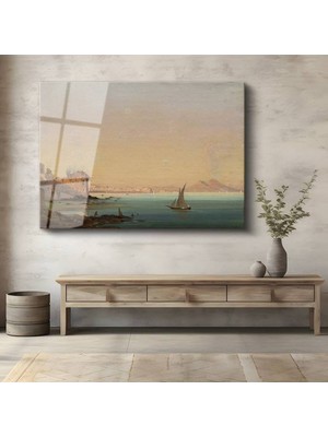TosbArt Claude Lorrain Napoli Körfezi Vezüv Manzarası Temperli Cam Tablo Sanat Tablosu Dekoratif Tablo