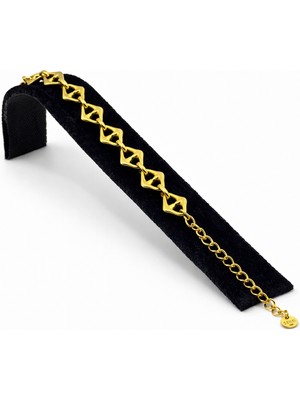 Pangu Geometrik Halka Detaylı Altın Renk Çelik Bileklik