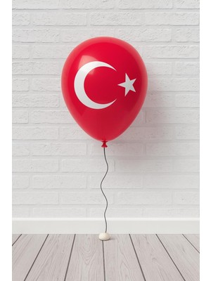 Ay Yıldız Baskı Kırmızı Bayrak Balon 25'li