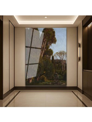 TosbArt Thomas Cole Italyan Bahçe Manzarası Temperli Cam Tablo Sanat Tablosu Dekoratif Tablo