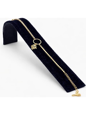 Pangu Altın Renk Fatma Ana Eli Detaylı Çelik Bileklik