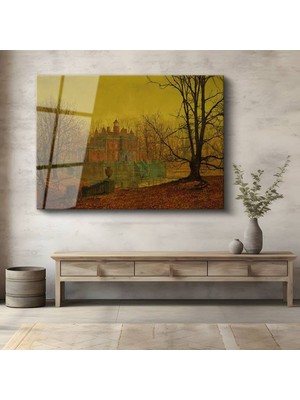 TosbArt John Atkinson Grimshaw Sonbahar Akşam Malikâne Manzarası Temperli Cam Tablo Sanat Tablosu