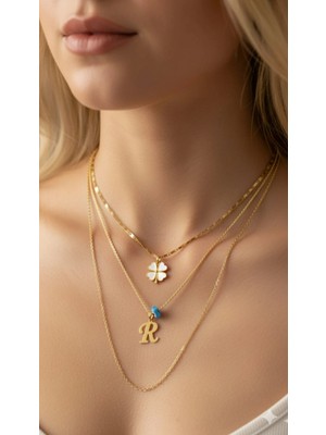 Elora Veyn Kadın Gold Harmony Kombin Üçlü R Harfli Kolye