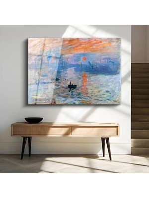 TosbArt Claude Monet Izlenim Gün Doğumu Ünlü Sanat Temperli Cam Tablo Sanat Tablosu Dekoratif Tablo