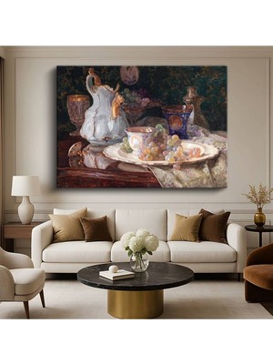 TosbArt Jean-Baptiste-Siméon Chardin Porselen Üzümler Natürmort Resmi Kanvas Tablo Ressam Tablosu