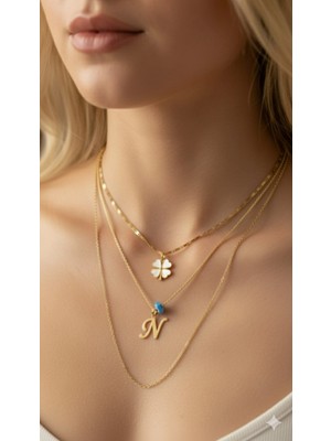 Elora Veyn Kadın Gold Harmony Kombin Üçlü N Harfli Kolye