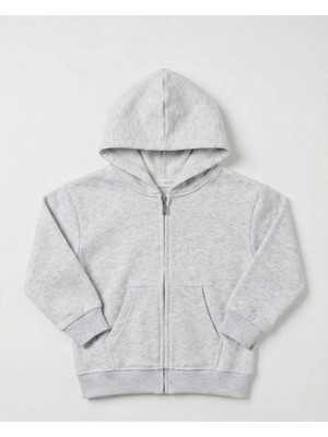 Kyex Kids Unisex Çocuk Gri Melanj Fermuarlı Kapüşonlu Sweatshirt-Okul ve Günlük Için En Rahat Basic Hırka