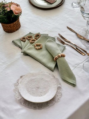 PremiumPort Yumuşak Keten Adaçayı Yeşili 6'lı Peçete Takımı Toka Hediyeli