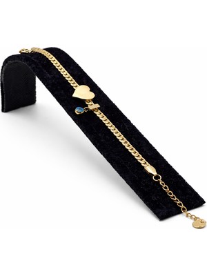 Pangu Kalp Detaylı Nazar Boncuklu Altın Renk Çelik Bileklik