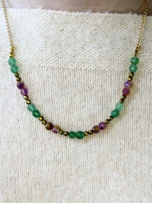 Esha Doğal Taş Ametrin Yeşil Akik Hematit Doğal Taşlı Kadın Doğal Taş Kolye EUK52AMYA