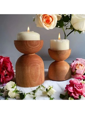 PremiumPort 2'li Ahşap Dekoratif Mumluk Seti, Şamdanlık, Boyanabilir Modern Tasarım