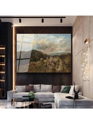 TosbArt John Constable Hasat Zamanı Kırsal Resmi Temperli Cam Tablo Sanat Tablosu Dekoratif Tablo