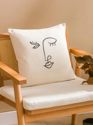 LC Waikiki Bej Yüz Nakışlı Kırlent Kılıfı 45X45 cm  (S6)