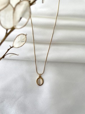 Modesa Bijuteri Ay Taşı Beyaz Doğal Taş Çelik Kolye- Kutulu Gönderim