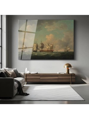 TosbArt Willem Van De Velde Deniz Savaşı Tarihi Resmi Temperli Cam Tablo Sanat Tablosu Dekoratif Tablo