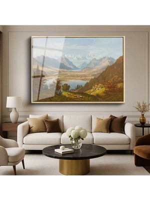 TosbArt Albert Bierstadt Alp Dağları Peyzaj Resmi Temperli Cam Tablo Sanat Tablosu Dekoratif Tablo