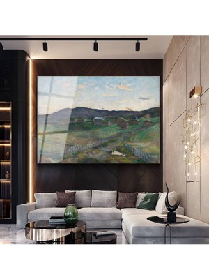 TosbArt Edvard Munch Kırsal Yerleşim Resmi Temperli Cam Tablo Sanat Tablosu Dekoratif Tablo
