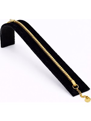 Pangu Altın Renk Düz Dokulu Zincir Çelik Bileklik