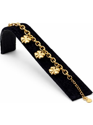 Pangu Dört Yapraklı Yonca Figürlü Altın Renk Çelik Bileklik