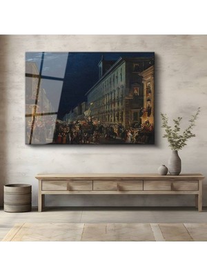 TosbArt Ippolito Caffi Gece Festivali Şehir Manzarası Temperli Cam Tablo Sanat Tablosu Dekoratif Tablo