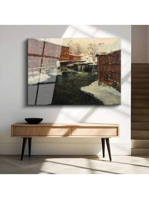 TosbArt Frits Thaulow Kış Kar Manzarası Temperli Cam Tablo Sanat Tablosu Dekoratif Tablo