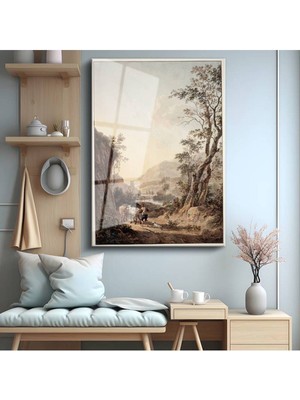 TosbArt Claude Lorrain Pastoral Kırsal Manzara Temperli Cam Tablo Sanat Tablosu Dekoratif Tablo