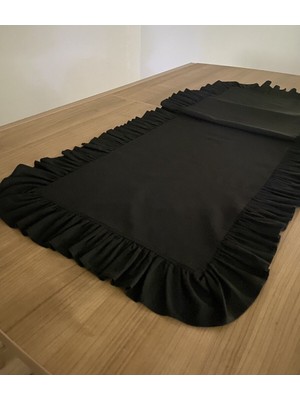 PremiumPort Şık Siyah Pamuk Polyester Fırfırlı 40X140 Runner, Ev Dekorasyonu Için Ideal