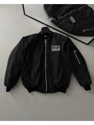 Pilelistore- Içi Kapitone Astarlı Tam Kalıp Baskılı Bomber Ceket - Siyah