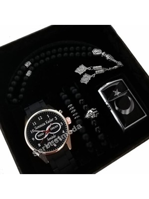 Spectrum Erkek Kombin Saat Seti Çakmak Tesbih Bileklik Sevgiliye Hediye Doğum Günü Hediyesi Kişiye Özel Isim Baskılı